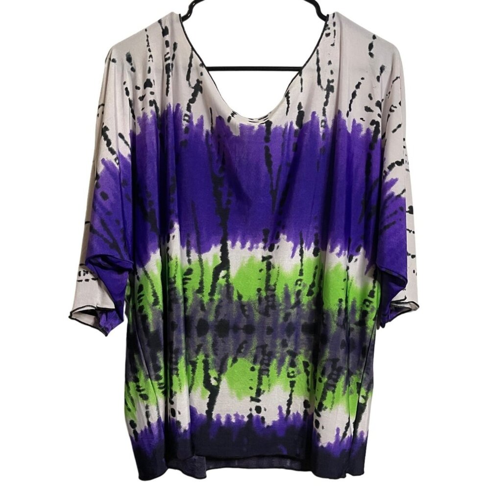 Magic Avenue Womens Plus Size Tie-Dye Loose Fit Blouse Plus Size 1X